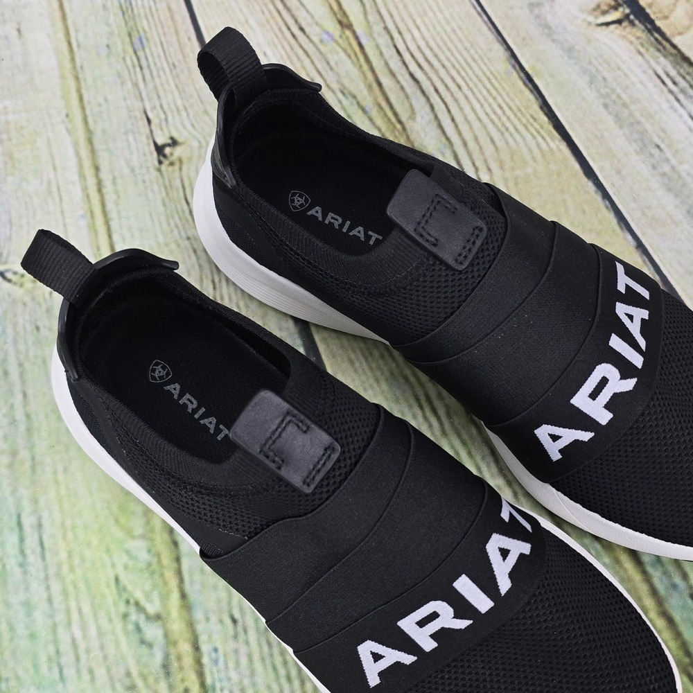 Ariat Ignite Sneakers‎ Womens 8 Black Knit Slip On Shoes Logo Strap 10035853 - Picture 7 of 9